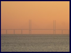 Västra Hamnen 2014 - Öresundsbron towards Denmark. It was built in 2000, the polygons are 204m high.